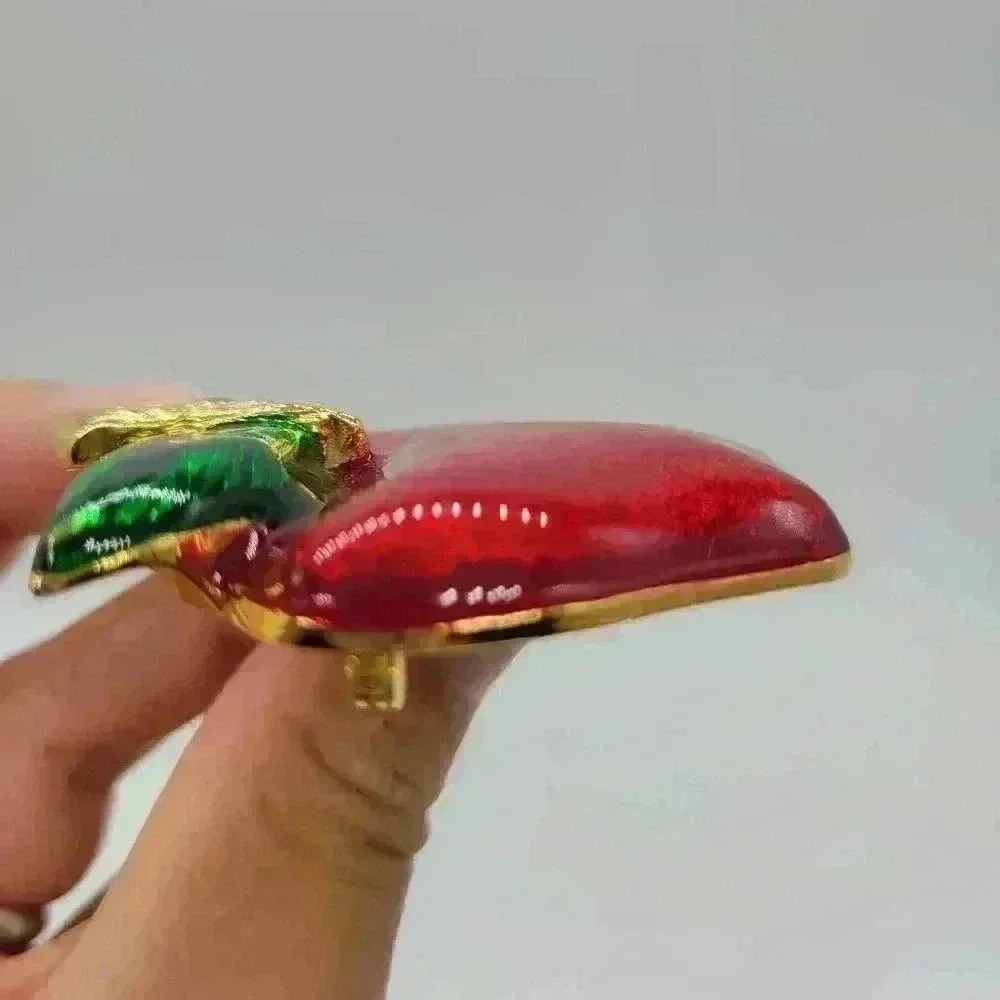 Vintage Red Apple Sweet Plated Gold Enamel & Rhinestone Brooch Lovely - Picture 8 of 9
